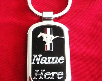 Mustang Black Onyx & Silver Keyring-Free Engraving Great Gift for Any car enthusiast , Keepsake, Fathers Day, Christmas, Birthday, Valentine