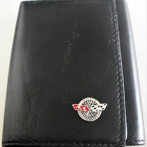 Cartera de cuero negra con tres pliegues del 25.º aniversario de plata de Corvette, un gran regalo para el Día del Padre, Navidad, cumpleaños, aniversario y recuerdo