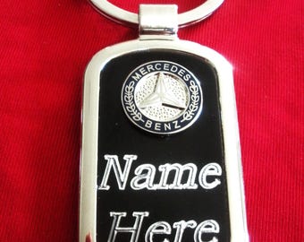 Mercedes Benz Black Onyx & Silver Keyring Free Engraving-Great Gift, Keepsake, Fathers Day, Christmas, Birthday, Valentines,