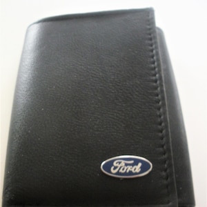 Cartera de cuero negra Ford de tres pliegues, excelente regalo, recuerdo, día del padre, Navidad, cumpleaños, aniversario, nuevo propietario del automóvil, recuerdo