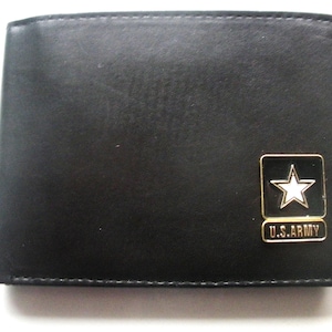 Cartera de cuero negra del ejército de los Estados Unidos, gran regalo para el militar, recuerdo, día del padre, Navidad, día de San Valentín,
