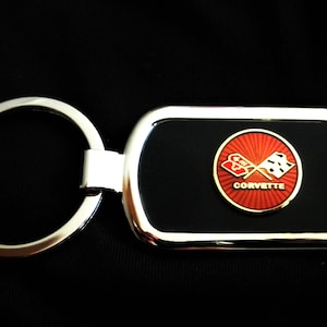 Porte-clés Corvette C3 onyx noir et argent - Gravure gratuite, excellent cadeau, souvenir, fête des pères, Noël, anniversaire, Saint-Valentin, souvenir