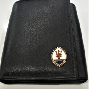 Cartera triple de cuero negro Maserati, ideal como regalo, recuerdo, Día del Padre, Navidad, cumpleaños, aniversario, para nuevos propietarios de vehículos, recuerdo.