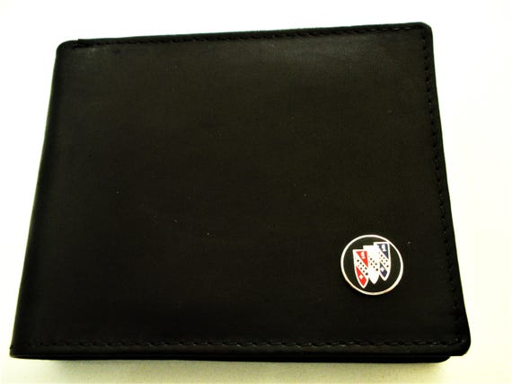 ブラックレザー 二つ折り財布 ロゴ付き ビュイック ブラック レザー 二つ折り財布、ギフトに最適、記念