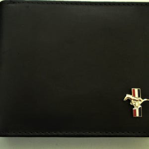 Cartera plegable Mustang de cuero negro, ideal como regalo, recuerdo, Día del Padre, Navidad, cumpleaños, aniversario, para nuevos propietarios de automóviles, etc.