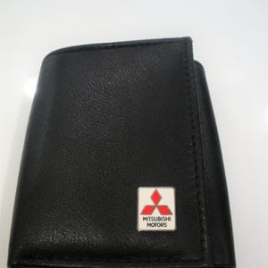 Cartera de cuero negra de tres pliegues de Mitsubishi, excelente regalo, recuerdo, día del padre, Navidad, cumpleaños, aniversario, nuevo propietario del automóvil, recuerdo