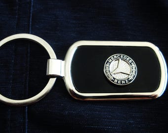 Mercedes Benz Black Onyx & Silver Keyring- Free Engraving, Great Gift , Keepsake, Fathers Day, Christmas, Birthday, Valentines, remembrance