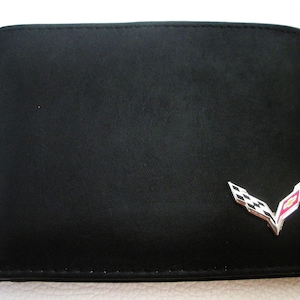 Portefeuille à deux volets en cuir noir Corvette C7, excellent cadeau, souvenir, fête des pères, Noël, anniversaire, propriétaire d'une nouvelle voiture, souvenir