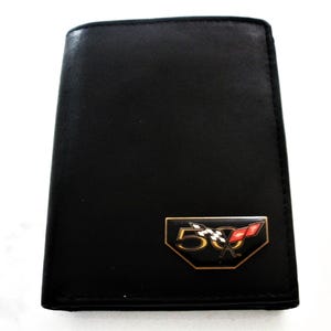 Cartera de cuero negra con tres pliegues del 50.° aniversario de Corvette, excelente regalo, recuerdo, día del padre, Navidad, cumpleaños, aniversario, recuerdo