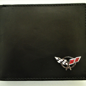 Portefeuille à deux volets en cuir noir Corvette C5, excellent cadeau, souvenir, fête des pères, Noël, anniversaire, propriétaire d'une nouvelle voiture, souvenir