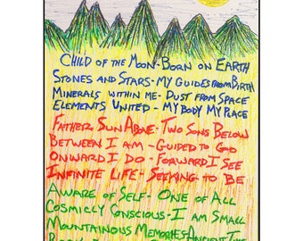 Gedicht handgetekende kunst "Kind van de Maan"