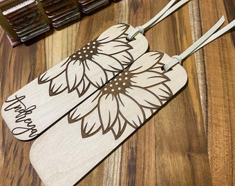 Segnalibro in legno di girasole inciso al laser personalizzato, nome personalizzato