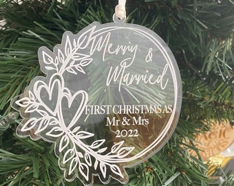 Christmas Acrylic, Christmas Ornament, Clear Acrylic, Married Ornament, Personalized Ornament, Christmas Ornament, Acrylic Ornament, Gift