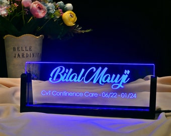 Personalized Modern Office Desk Name Plate, Custom Desk Nameplate with Acrylic Base, Lighted Acrylic Name Sign, LED Light Desk Accessories