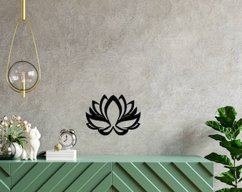 Lotus Flower wall decoration - wooden frame - Japanese - Gift idea