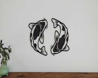 Decoración japonesa – Carpas Koi – Arte mural japonés de madera – Decoración zen – Producción artesanal francesa