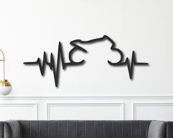 Decoración de pared de motocicleta – Cardiograma de motocicleta de madera – Arte mural de motociclista – Decoración de pared de garaje de motocicleta – Hecho a mano en Francia