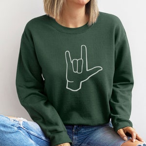ASL ily hand sign comfy Sweater, ASL gift for friend Sweatshirt, Sign Language gift, Hard of Hearing, Deaf Pride, Valentine&#39;s Sweater