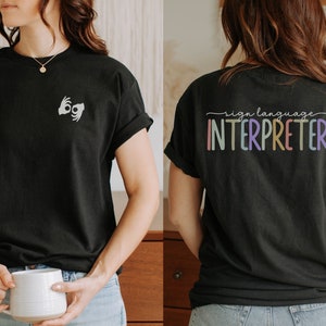 ASL Interpreter Tee with &quot;Interpreter&quot; pocket sign, American Sign Language Gift, ASL Gift, ASL Teacher, Sign Language Interpreter Tshirt
