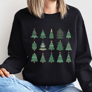 Christmas Tree Sweatshirt, Christmas Sweater, Christmas Crewneck, Doodled Christmas Tree, Holiday Sweaters for Women, Winter Sweatshirt