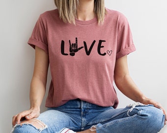 ASL ily Love American Sign Language Tee - Gift for deaf education major, deaf or hard of hearing friend, interpreter, or D/HH  CODA family