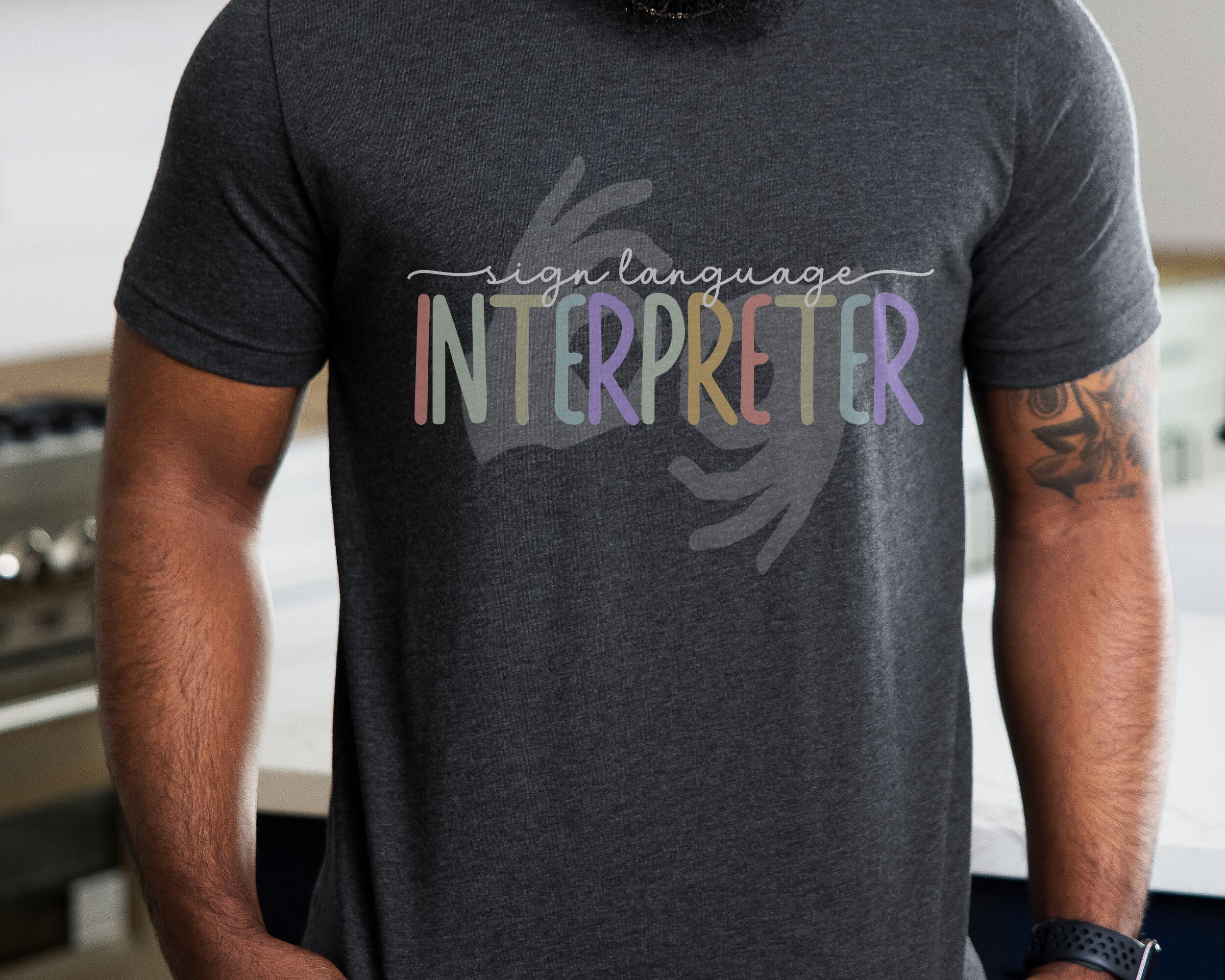 ASL Interpreter Tee With "interpreter" Watermark, American Sign ...