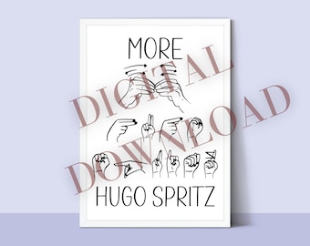 ASL More Hugo Spritz PNG Transparent Digital Download, Koszulka z napisem "Deaf Alcohol" w języku migowym dla miłośników koktajli, prezent dla głuchego przyjaciela
