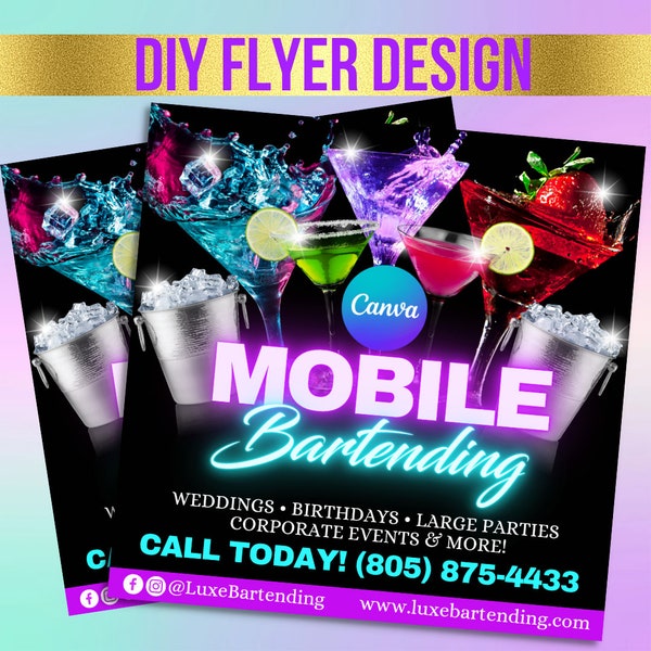 DIY Mobile Bartending Flyer Template | Canva Bartending Template