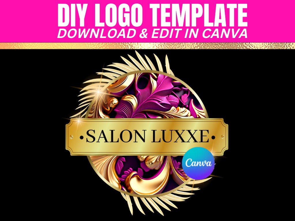 Pink & Gold Logo, DIY Logo, Salon Logo, Luxury Logo, Glam Logo, Glitter Logo, Canva Logo, Elegant Logo, Boutique Logo, Wig Logo