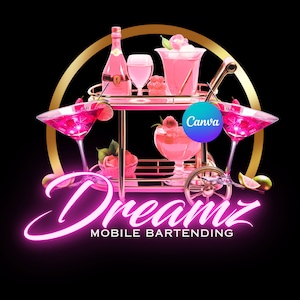 Mobile Bartending Logo, Bartending Logo, DIY Logo, Business Logo, Luxury Logo, Glam Logo, Bartender Canva Logo