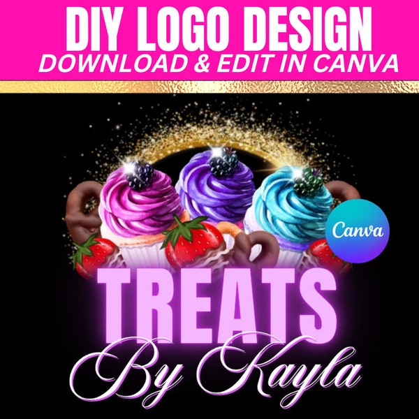 Treat Maker Logo, DIY Logo, Baker Logo, Luxury Logo, Glam Logo, Glitter Logo, Canva Logo