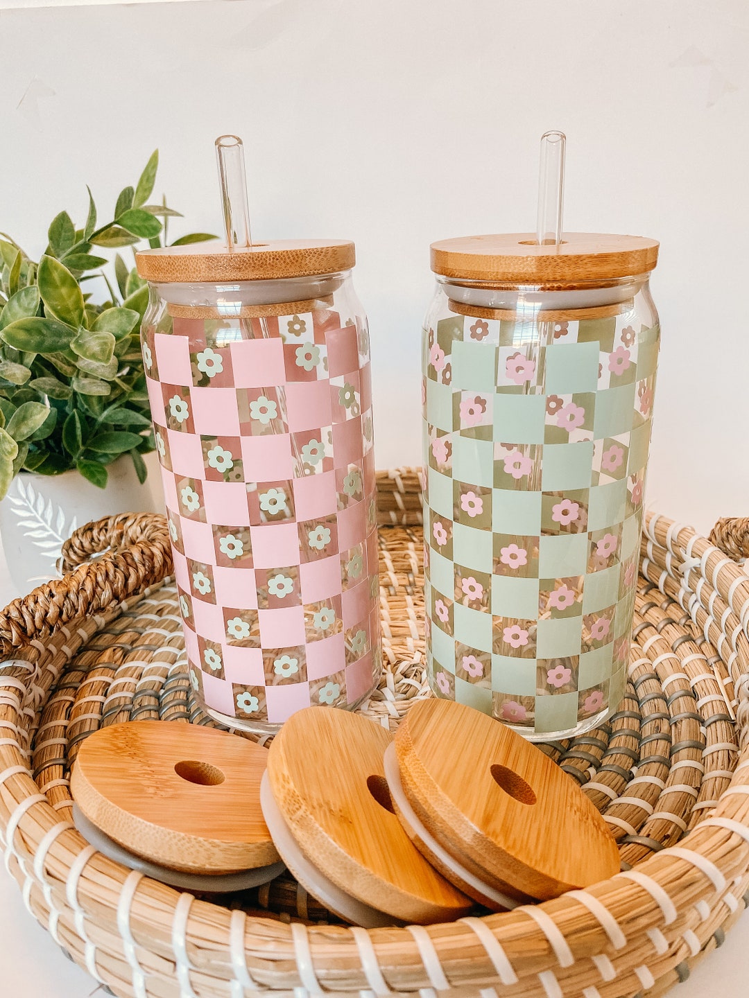 Checkers Glass Cup L Checkered Beer Can Glass L Retro Coffee Etsy