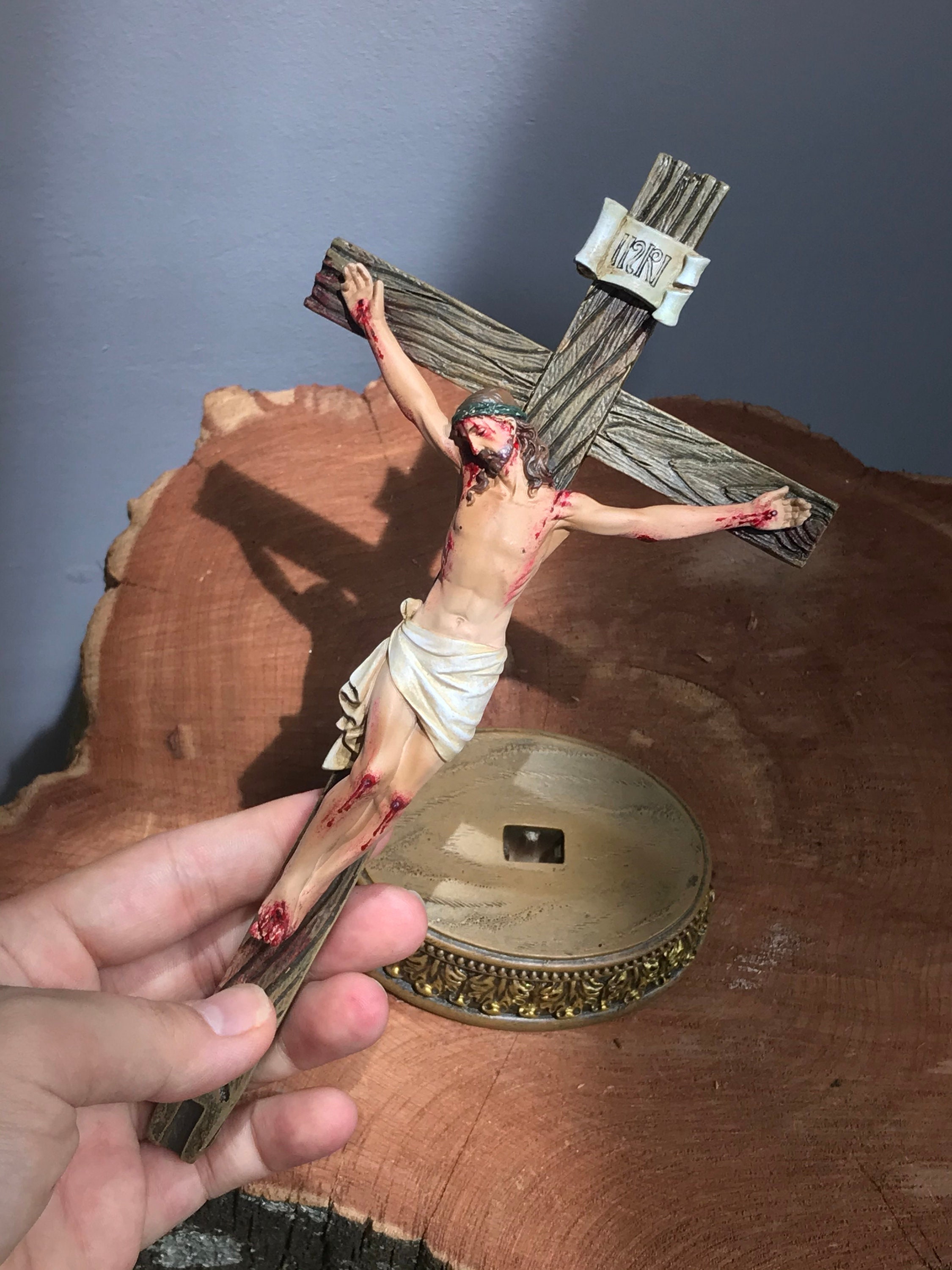 Passion Crucifix - Hand Painted Scourged Jesus Christ Small, Free
