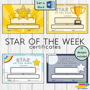 Certificados de Estrela da Semana (pacote bumper)