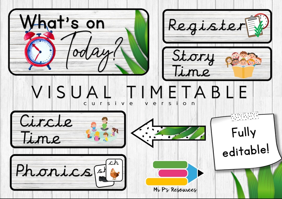 Visual Timetable cursive Version Etsy