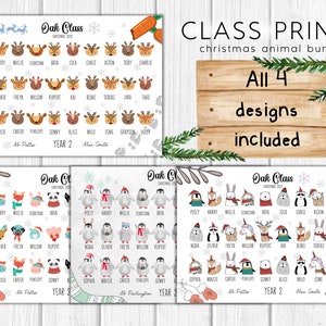 Impresiones de clase navideña - Paquete de animales - Renos, mixtos y pingüinos