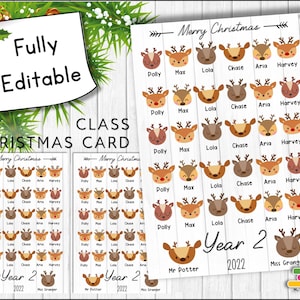 Personalised Class Christmas Card (Santa's Reindeer)