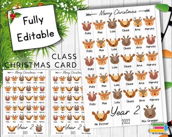 Personalised Class Christmas Card (Santa's Reindeer)