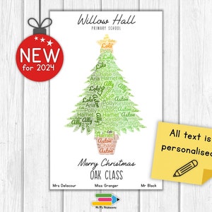 Impressão de árvore de Natal personalizada, presente de Natal, impressão de classe, escola, DIGITAL