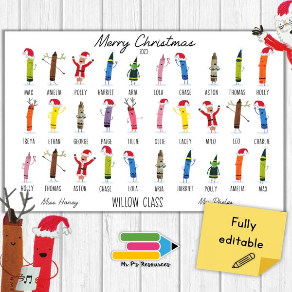 Personalised Christmas Gift for Students, Class Present, Student Gift, Teacher Appreciation Gift, Crayons Print, Digital Print