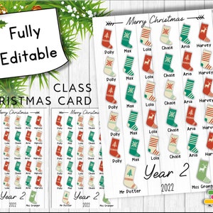 Personalisierte Klasse Weihnachtskarte (Strümpfe)