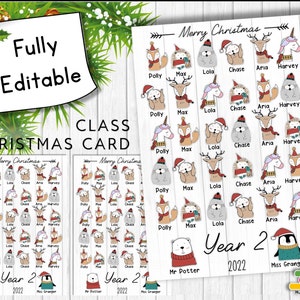 Personalisierte Klassen-Weihnachtskarte (Tiere)