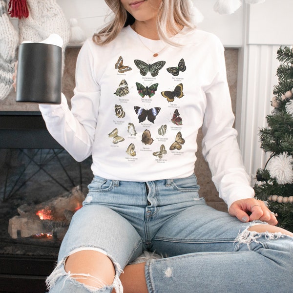 Butterfly Taxonomy Long Sleeve Tee, Boho Style Shirt, Unisex Insect Tshirt, Butterfly Bug Shirt, Entomology Gift