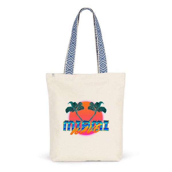 Tote bag ethnique - coton bio,summer tote bag,synthwave tote bag,miami tote bag,floride tote bag,sac de plage, tote bag sunset,holyday,beach