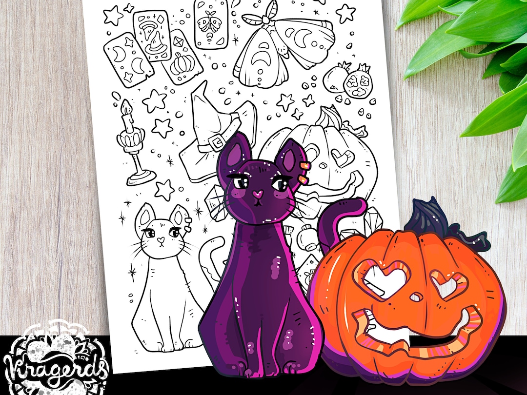 Witchy Coloring Page | Printable Adult Coloring Page | Instant Download