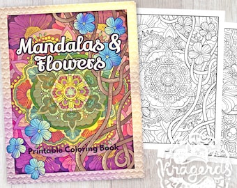 Mandalas & Flowers | Printable Coloring Pages | PDF | Instant Download | Stress Relief Coloring Book For Adults | 10 Floral Coloring Pages