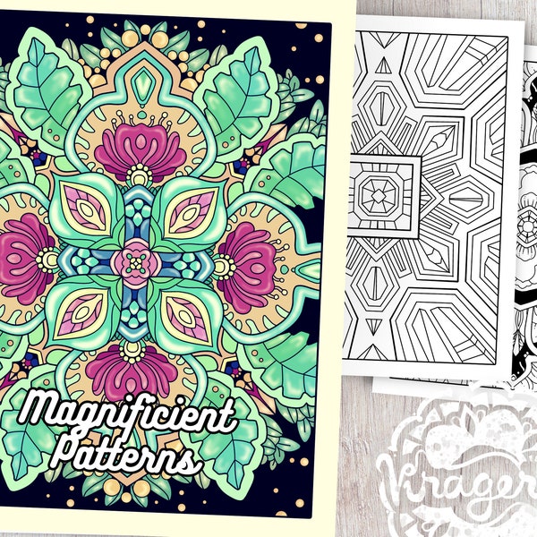 Magnificent Patterns Adult Coloring Pages | PDF | Digital File Coloring Book | Transparent PNG for Digital Coloring | Geometric | Flowers