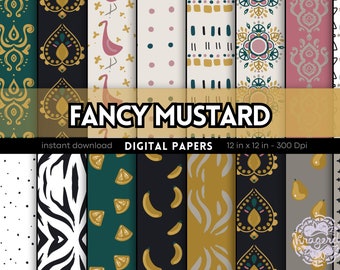 Digital Paper Pack | 20 Seamless Digital Paper Set | Fancy Mustard | Digital Papers | Commercial Use | Seamless Patterns