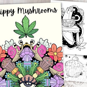 Trippy Mushrooms | Stoner Coloring Pages | PDF | Printable Coloring Pages | Magic Mushrooms | Food | Psychedelic | Fantasy Coloring Pages