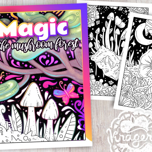 Magic In The Mushroom Forest | Printable Coloring Book | 30 Coloring Pages | Digital File Fantasy Coloring Book | Instant Download PDF | PNG